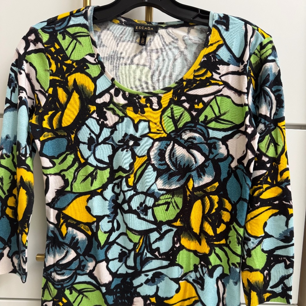 Escada top. Beautiful pattern of vibrant colors.  Size S